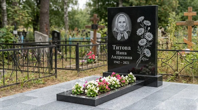 Памятник с гравировкой ромашек — выполненная работа «Титова» в Кемерово