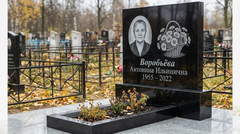 Памятник с гравировкой ромашек — выполненная работа «Воробьёва» в Кемерово