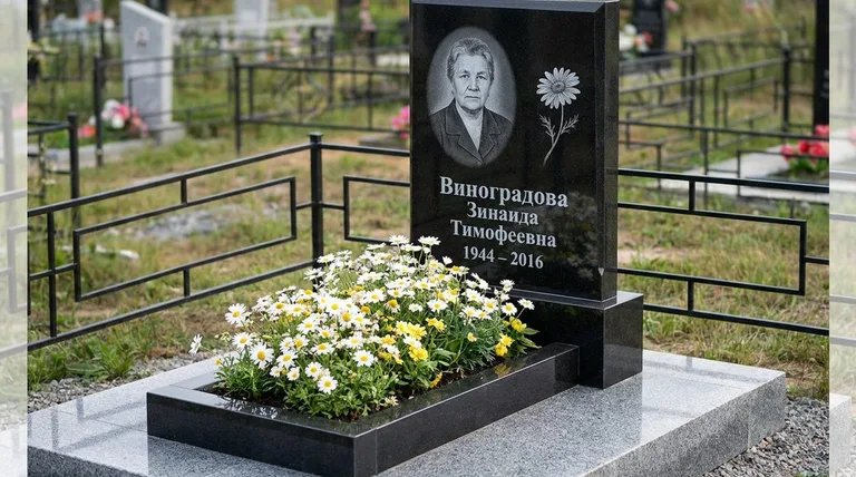 Памятник с гравировкой ромашек — выполненная работа «Виноградова» в Кемерово