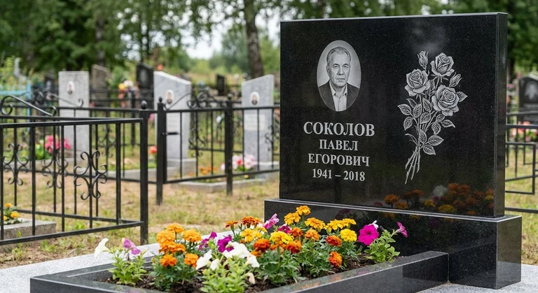 Гравировка роз на памятник в Кемерово — пример работы на граните