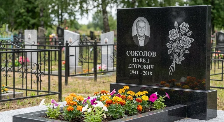 Памятник с гравировкой роз — выполненная работа «Соколов» в Кемерово