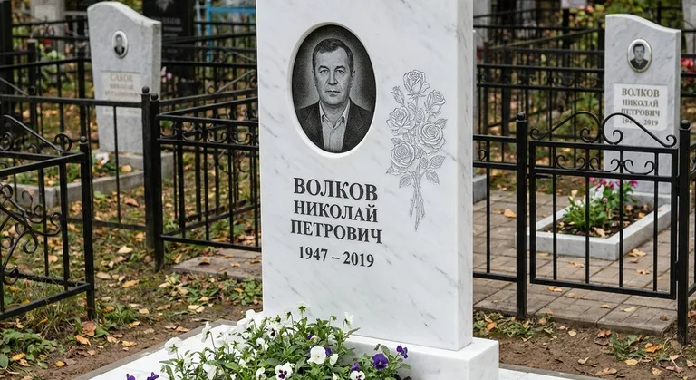 Памятник с гравировкой роз — выполненная работа «Волков» в Кемерово