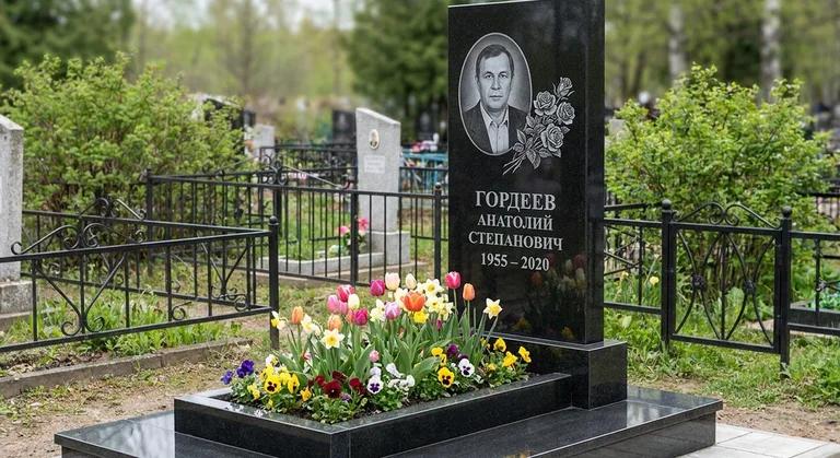 Памятник с гравировкой роз — выполненная работа «Гордеев» в Кемерово
