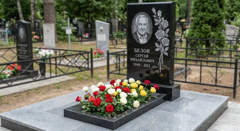 Памятник с гравировкой роз — выполненная работа «Белов» в Кемерово