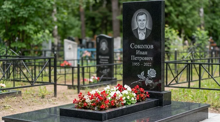 Памятник с гравировкой роз — выполненная работа «Соколов» в Кемерово