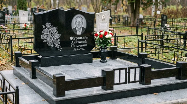 Памятник с гравировкой роз — выполненная работа «Журавлёв» в Кемерово