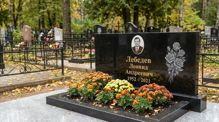 Памятник с гравировкой роз — выполненная работа «Лебедев» в Кемерово