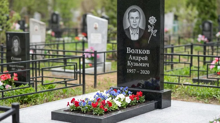 Памятник с гравировкой роз — выполненная работа «Волков» в Кемерово