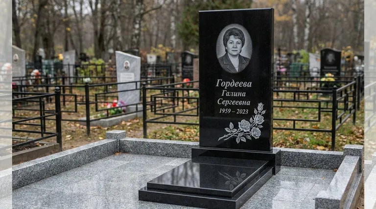 Памятник с гравировкой роз — выполненная работа «Гордеева» в Кемерово