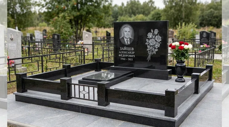 Памятник с гравировкой роз — выполненная работа «Зайцев» в Кемерово