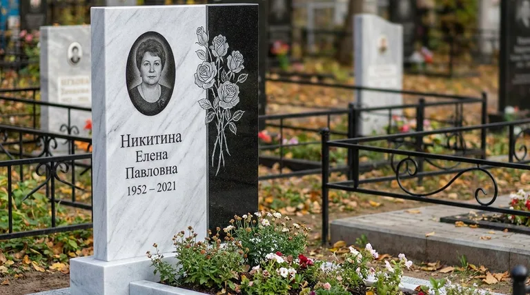 Памятник с гравировкой роз — выполненная работа «Никитина» в Кемерово