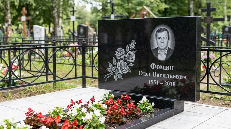 Памятник с гравировкой роз — выполненная работа «Фомин» в Кемерово