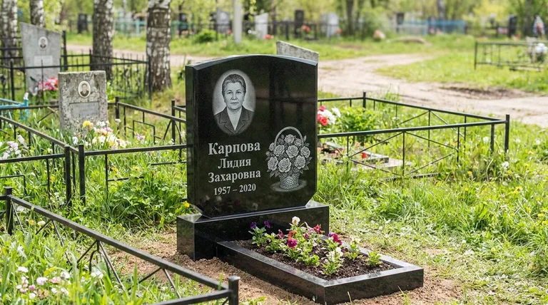Памятник с гравировкой роз — выполненная работа «Карпова» в Кемерово