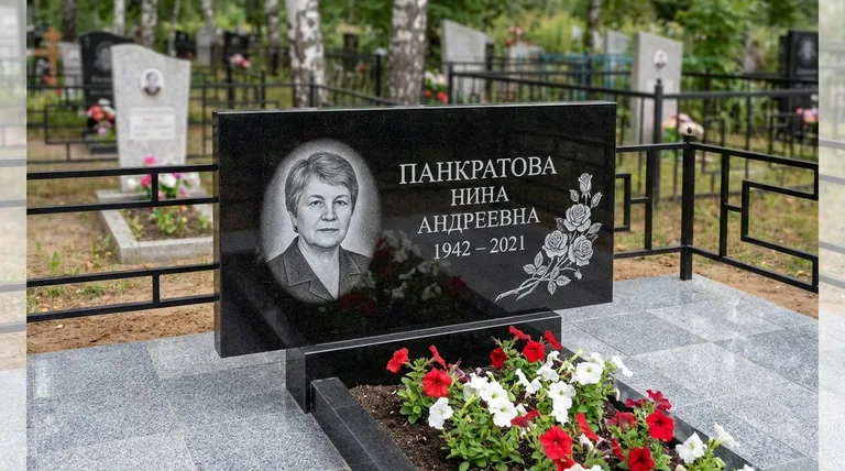 Памятник с гравировкой роз — выполненная работа «Панкратова» в Кемерово