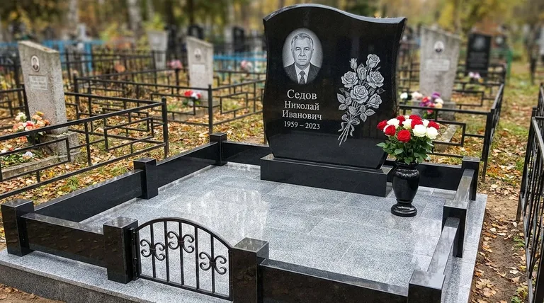 Памятник с гравировкой роз — выполненная работа «Седов» в Кемерово