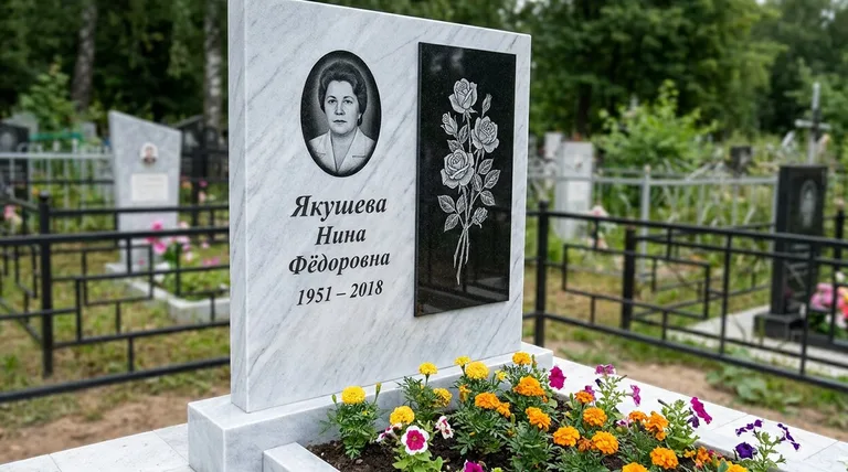 Памятник с гравировкой роз — выполненная работа «Якушева» в Кемерово