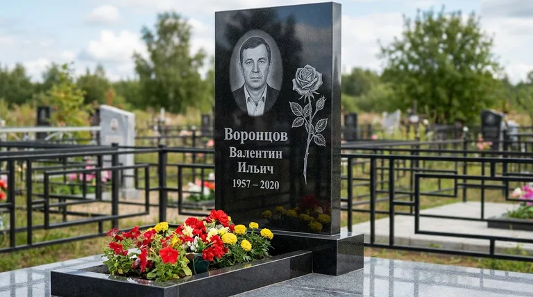 Памятник с гравировкой роз — выполненная работа «Воронцов» в Кемерово
