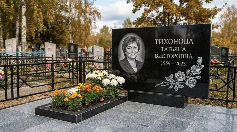 Памятник с гравировкой роз — выполненная работа «Тихонова» в Кемерово
