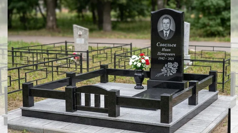Памятник с гравировкой роз — выполненная работа «Савельев» в Кемерово
