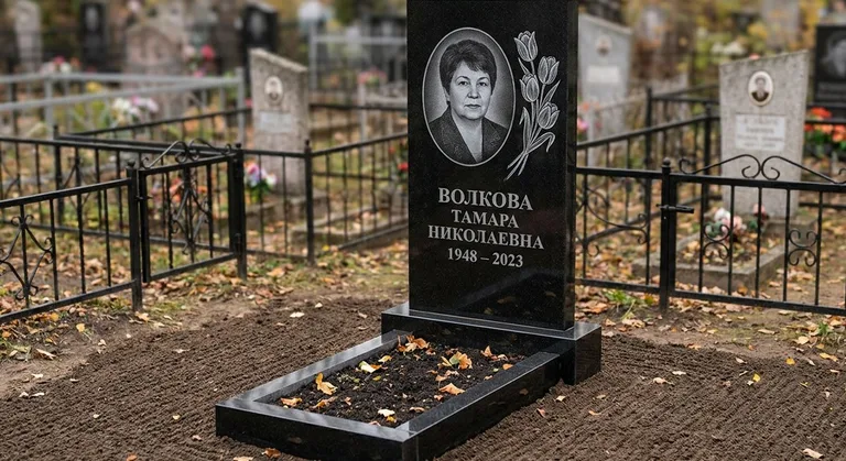 Памятник с гравировкой тюльпанов — выполненная работа «Волкова» в Кемерово