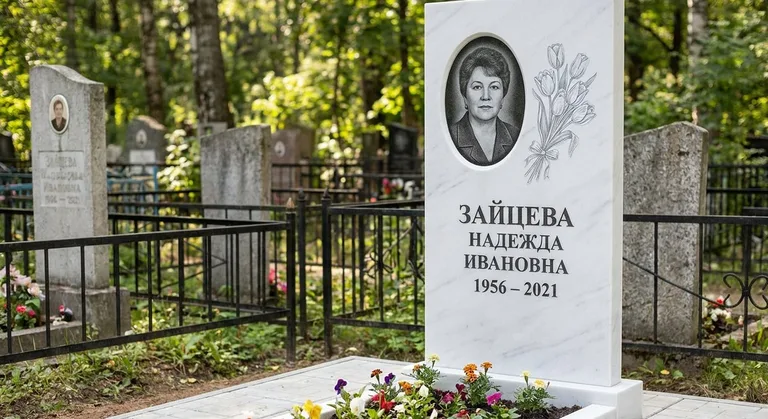 Памятник с гравировкой тюльпанов — выполненная работа «Зайцева» в Кемерово