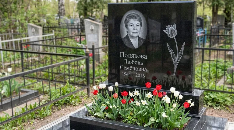 Памятник с гравировкой тюльпанов — выполненная работа «Полякова» в Кемерово