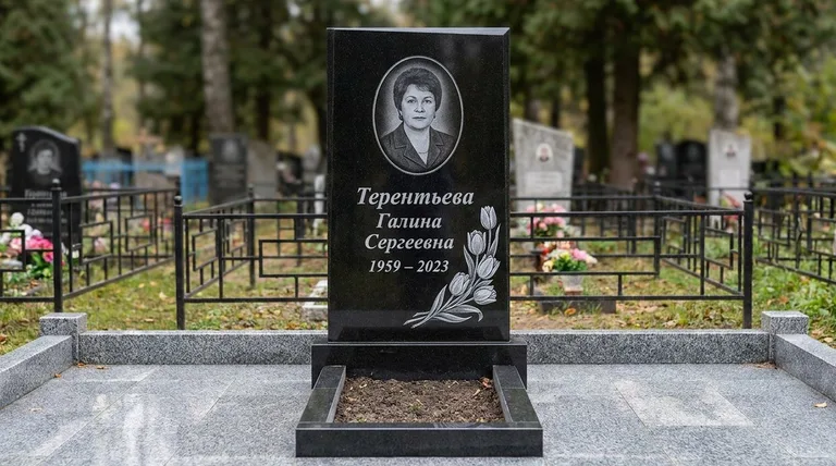 Памятник с гравировкой тюльпанов — выполненная работа «Терентьева» в Кемерово