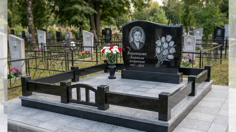 Памятник с гравировкой тюльпанов — выполненная работа «Воронцова» в Кемерово