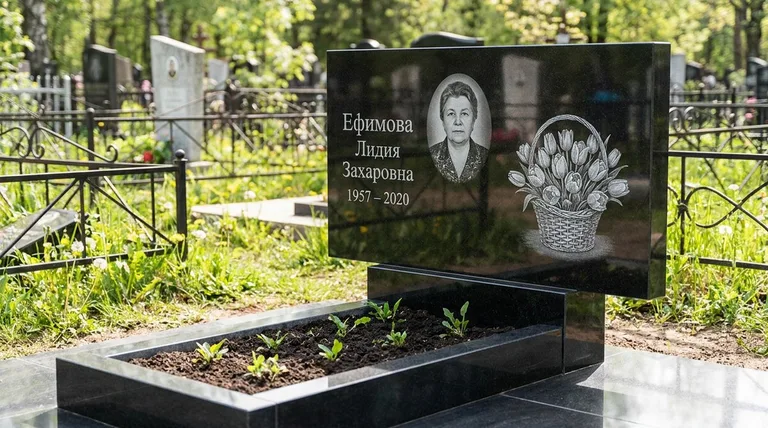 Памятник с гравировкой тюльпанов — выполненная работа «Ефимова» в Кемерово