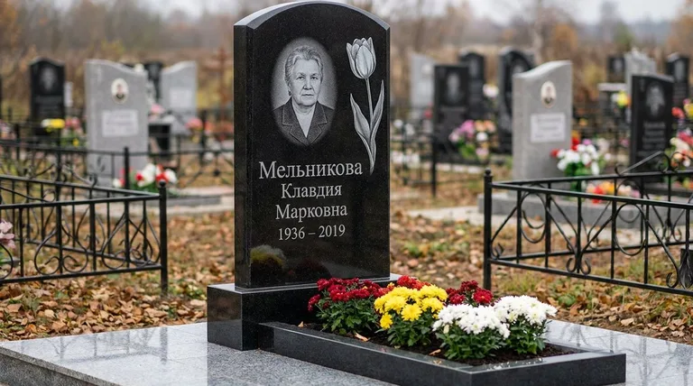 Памятник с гравировкой тюльпанов — выполненная работа «Мельникова» в Кемерово