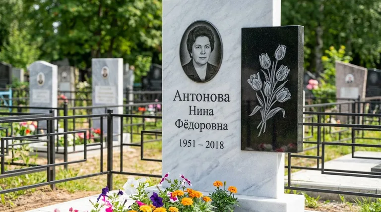 Памятник с гравировкой тюльпанов — выполненная работа «Антонова» в Кемерово