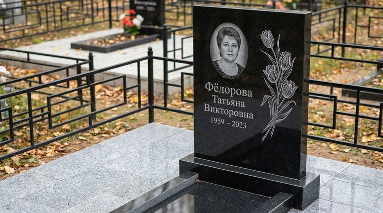 Памятник с гравировкой тюльпанов — выполненная работа «Фёдорова» в Кемерово