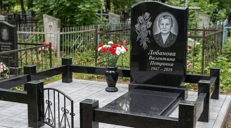 Памятник с гравировкой тюльпанов — выполненная работа «Лобанова» в Кемерово
