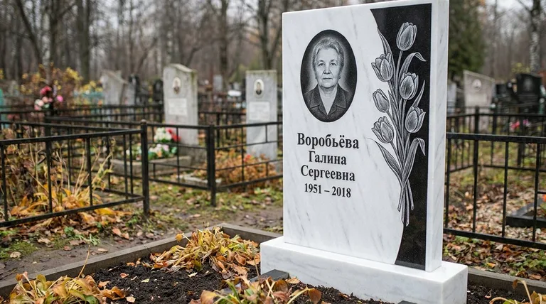 Памятник с гравировкой тюльпанов — выполненная работа «Воробьёва» в Кемерово
