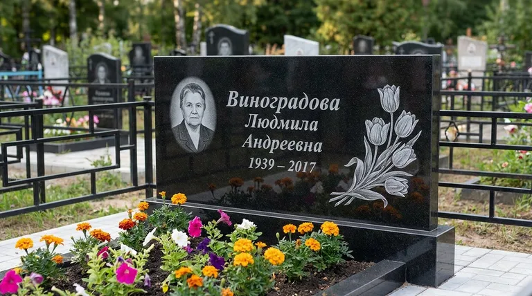 Памятник с гравировкой тюльпанов — выполненная работа «Виноградова» в Кемерово