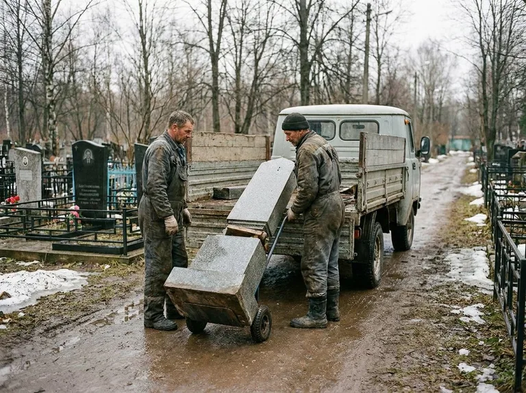 Пакет Демонтаж с вывозом — погрузка старого памятника для вывоза и утилизации