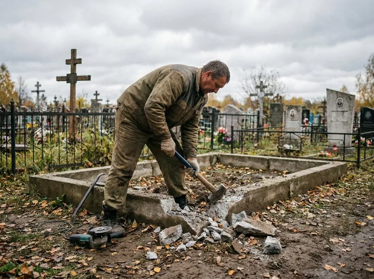 Демонтаж цветника на могиле в Кемерово