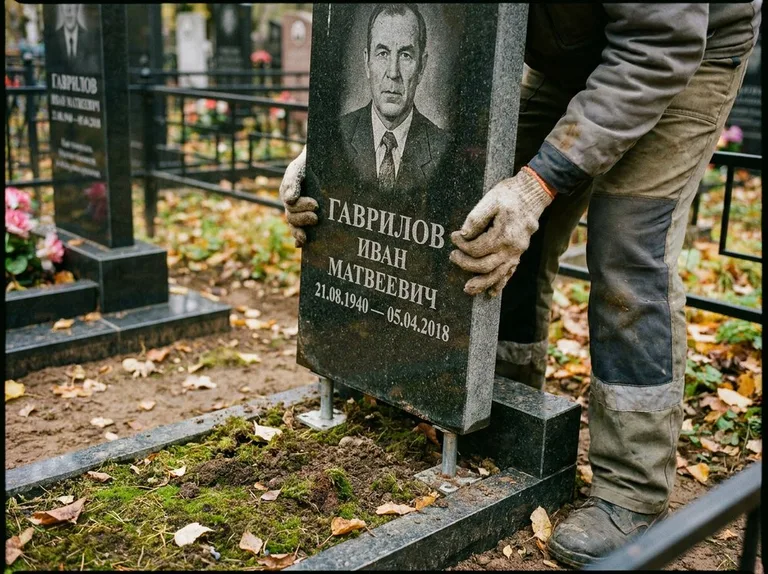 Демонтаж гранитного памятника (стелы) с могилы в Кемерово