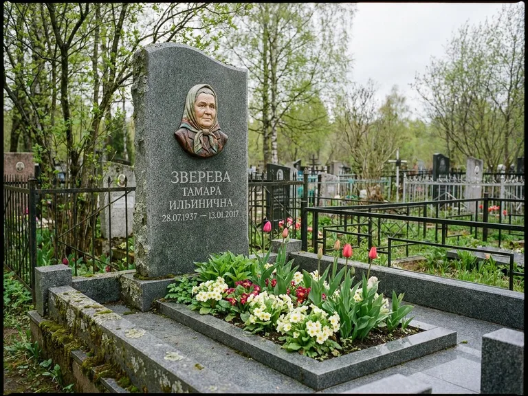 Керамический портрет на летнем кладбище в Кемерово