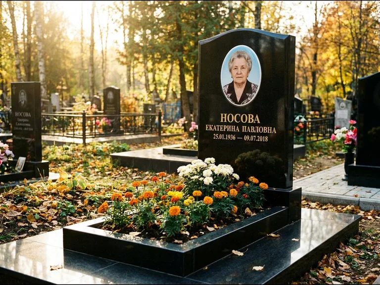 Керамический портрет мужчины на чёрном граните в Кемерово
