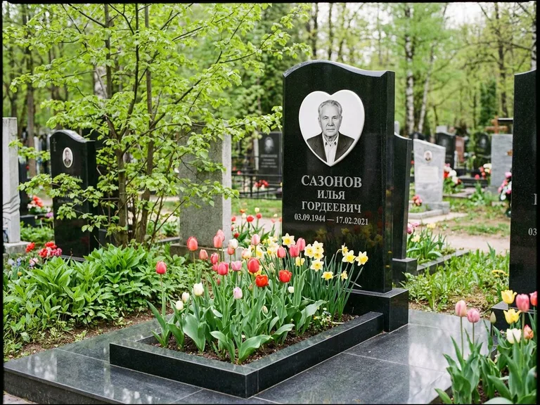 Цветной керамический портрет на памятнике в Кемерово