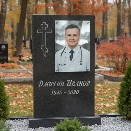 Портрет на стекле 180×240 мм на чёрной стеле в Кемерово