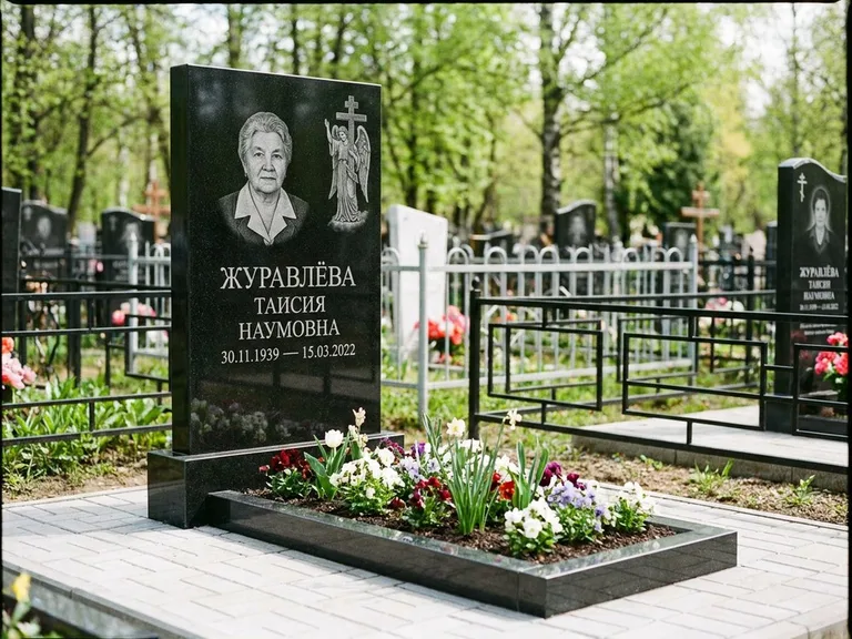Памятник с гравировкой ангела — гравировка ангела с голубем по диагонали стелы, работа «Журавлёва» в Кемерово