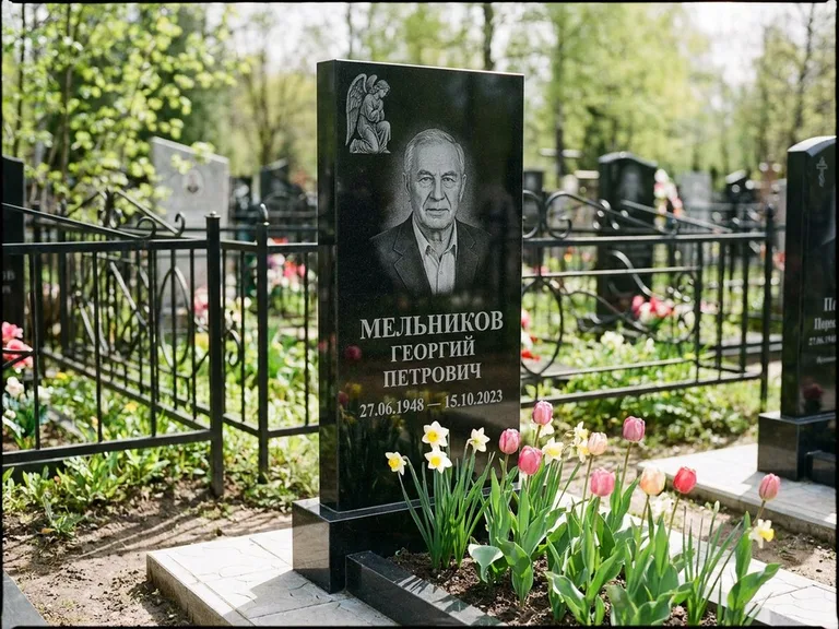 Памятник с гравировкой ангела — гравировка ангела с голубем по диагонали стелы, работа «Доронин» в Кемерово