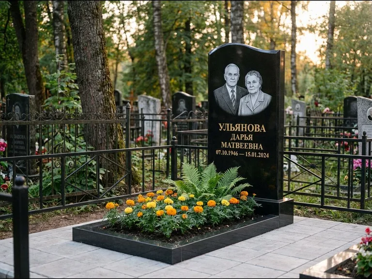 Гравировка портрета на чёрном граните — выполненная работа 24 в Кемерово