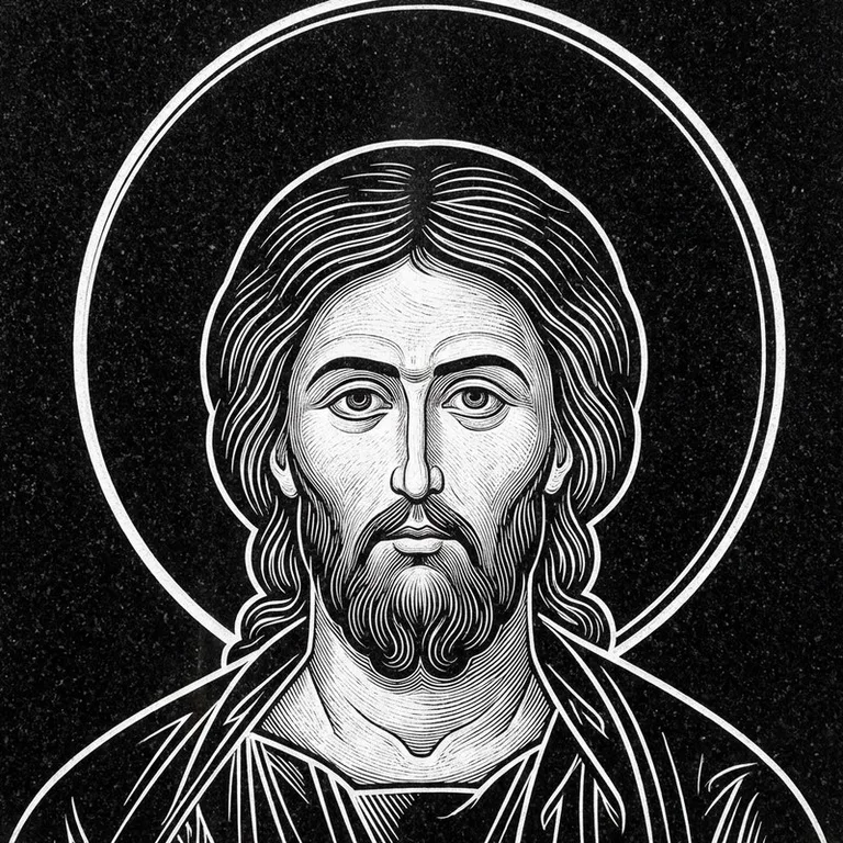 Эскиз иконы: Архангел Михаил — воинам и мужчинам, гравировка на памятник в Кемерово