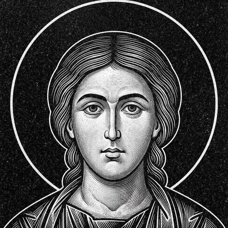 Эскиз иконы: Георгий Победоносец — воинам, гравировка на памятник в Кемерово