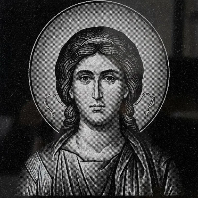 Эскиз иконы: Архангел Михаил (полутон) — образ архангела в полутонах, гравировка на памятник в Кемерово