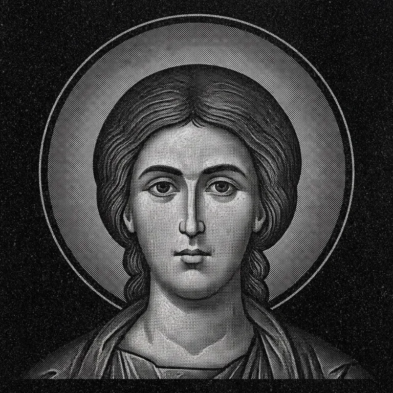Эскиз иконы: Георгий Победоносец (полутон) — воинский образ, гравировка на памятник в Кемерово