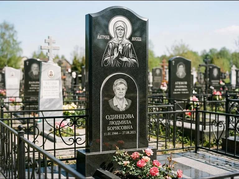 Памятник с гравировкой иконы — Владимирская икона Божией Матери с Младенцем, работа «Зотов» в Кемерово